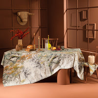 Bois De Mystere Parchemin Tablecloth, 50% Cotton 50% Linen, Printed, hemmed