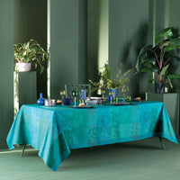 Mille Rameaux Bleu Tablecloth 100% Cotton, Jacquard, 4 hems of 15mm