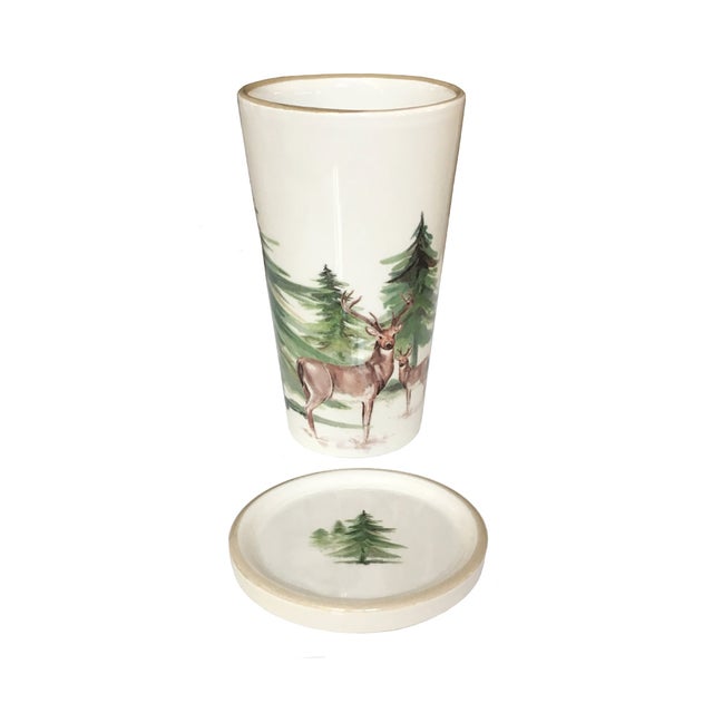 Woodlands Ceramic Glass and Lid/Coaster