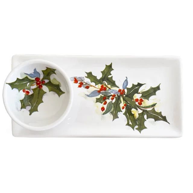 Winter Wonderland Holly & Berries Tray and Small Bowl Set