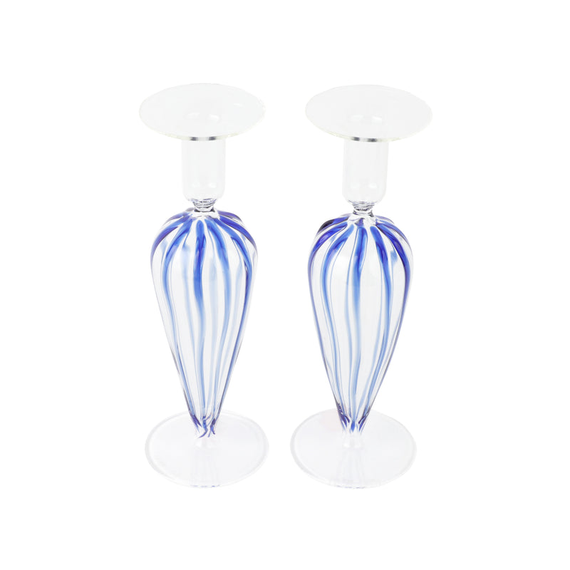 Nuovo Stripe Blue Candlesticks - Set of 2