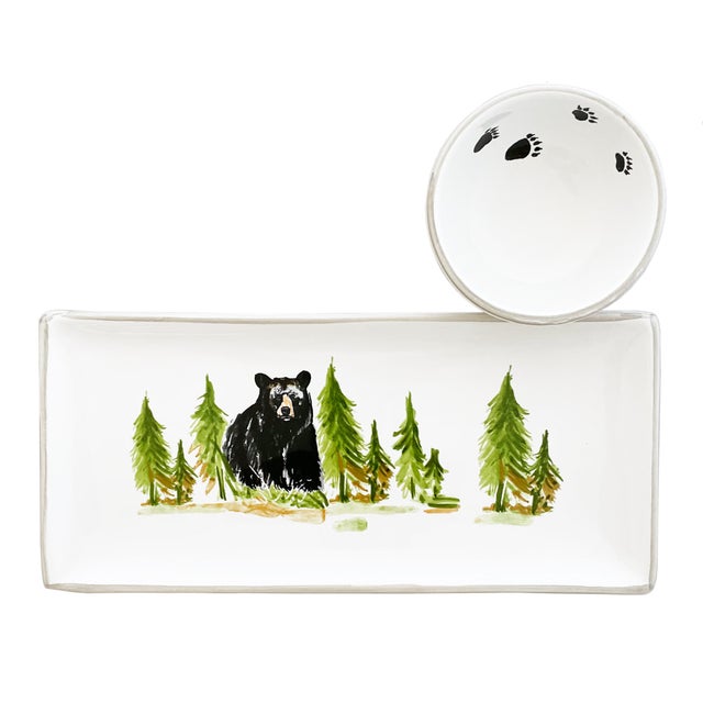 Black Bear Individual Small Tray and Small Bowl Set